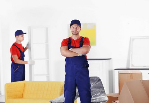 Packing boxes and moving supplies arranged for a Surrey home move
