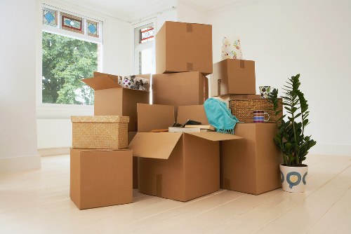 Boxes and furniture prepared for a home removal service in Surrey