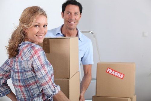 Boxes and furniture arranged to show cubic-yard load estimation